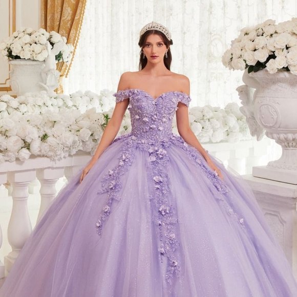 Yellow lace quince dress off shoulder cinderella prom ball gown main image 1